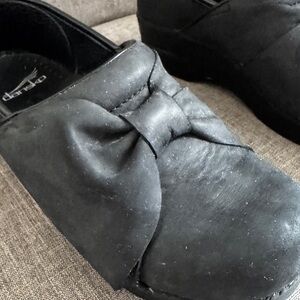 Dansko Black Leather Slip-On Shoes with Bow